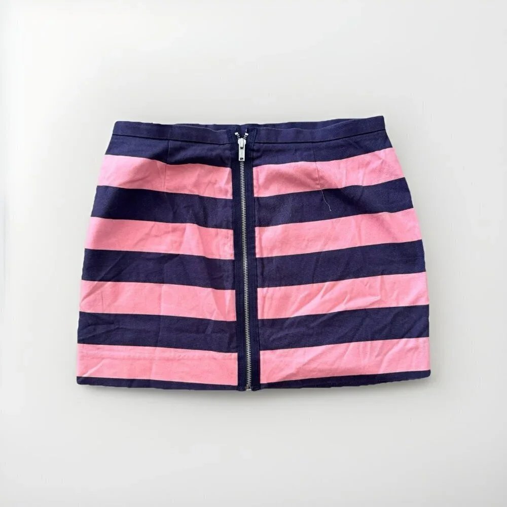 Gap Womens Rugby Skirt 2 Pink Blue Striped Zip Up Cotton Mini Casual